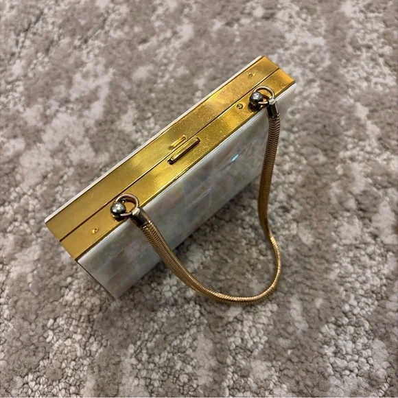 Vintage 1950’s Mother Of Pearl Brass Cosmetic Comb Lipstick Compact Case Purse - Picture 3 of 13